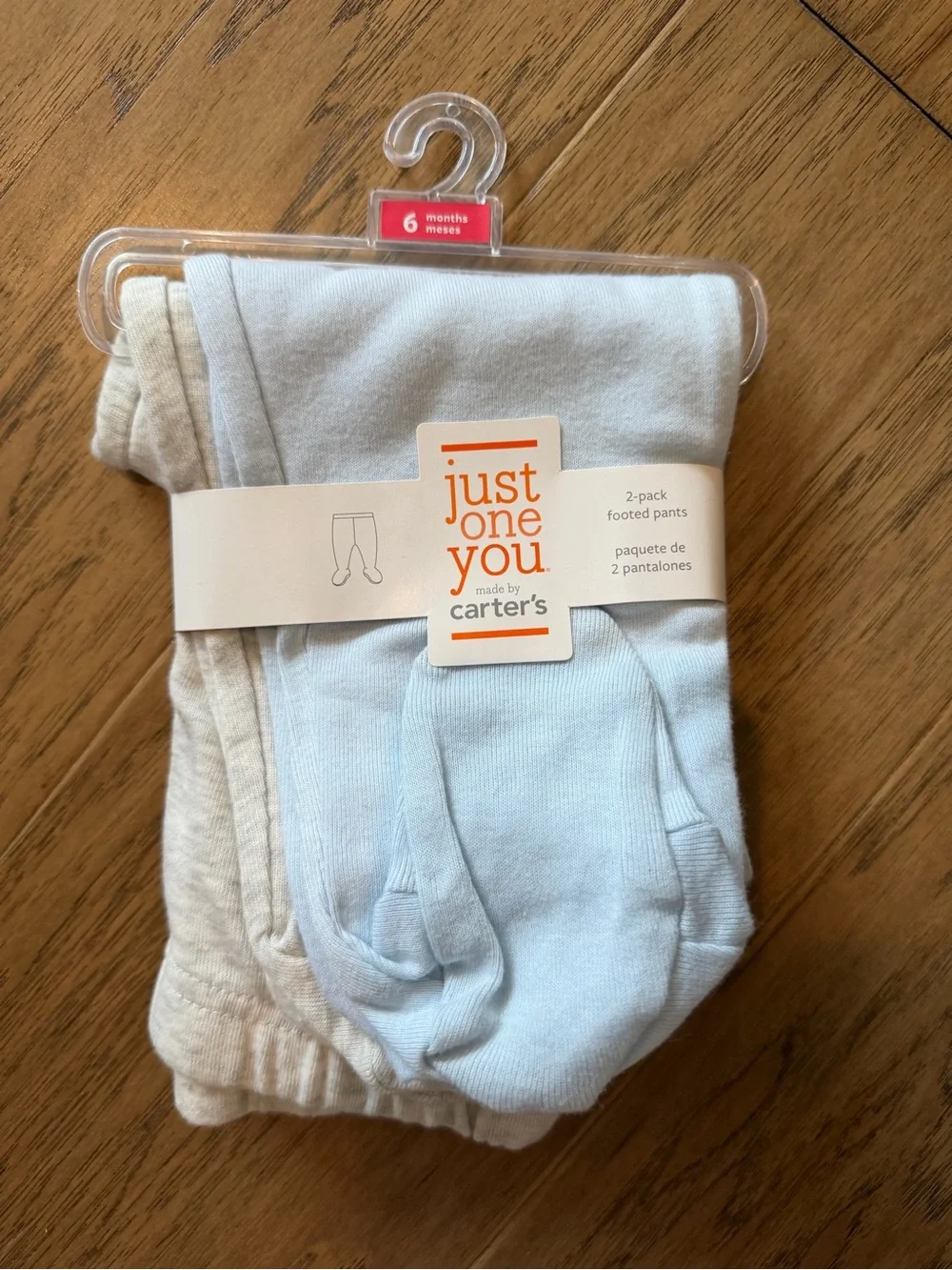 Carter's 2-Pack Footed Pants in Light Blue & Cream